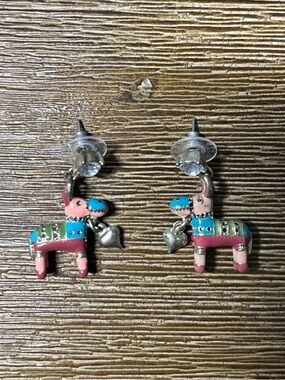 Betsy Johnson Cute Pink & Turquoise Donkey Dangle Earrings